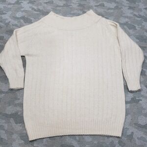 VTG Knit Stitches Sweater Womens One Size Beige Knit Rabbit Hair Silk Blend